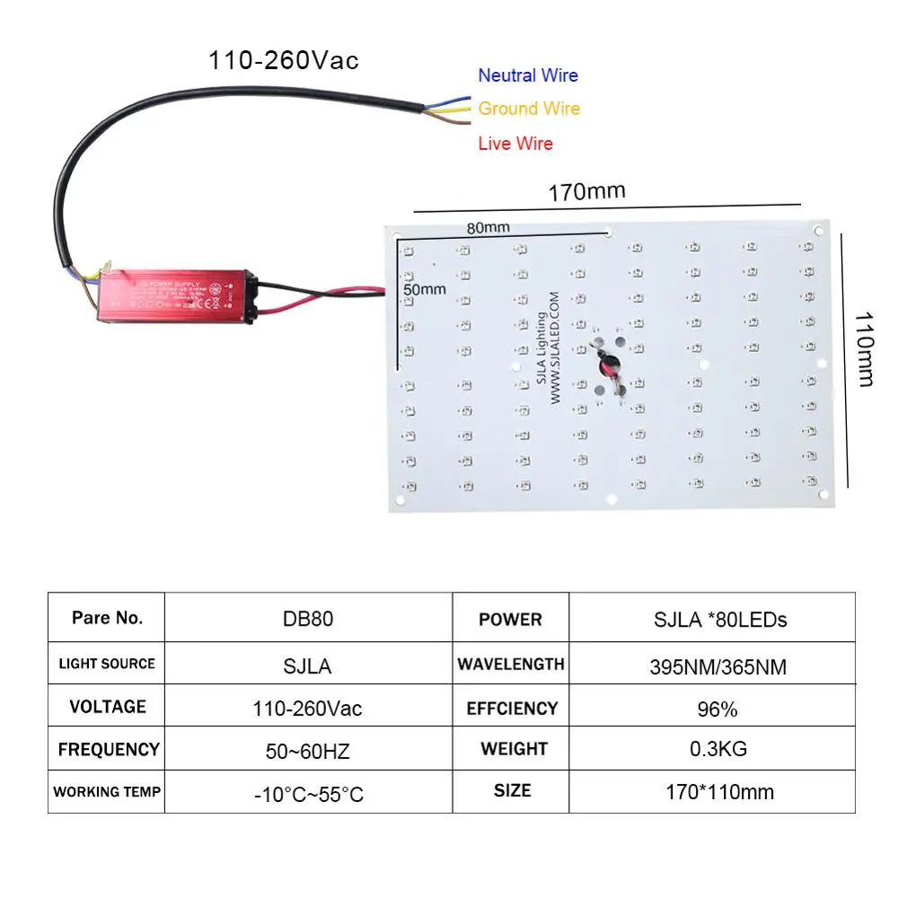 DB80 250 280 365nm 395 SKD Стерилизация Дезинфекция Led УФ отверждения лампа лечения Ультрафиолетовый черный светильник трафаретная печатная машина клей - Мощность в ваттах: DB80