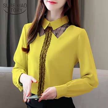 

Spring Fashion Lace White Ladies Clothing Shirt Square Collar Chiffon Blouse Blusas Mujer De Moda 2020 Stitching Blouse 6624 50