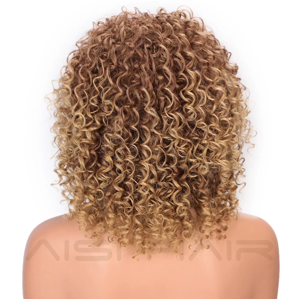 AISI HAIR афро кудрявый парик с челкой коричневые смешанные светлые волосы