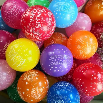 

100Pcs Happy Birthday Printed Balloon 12 Inch Fullprint Latex Balloons Party Balloons Full Print in Multicolor