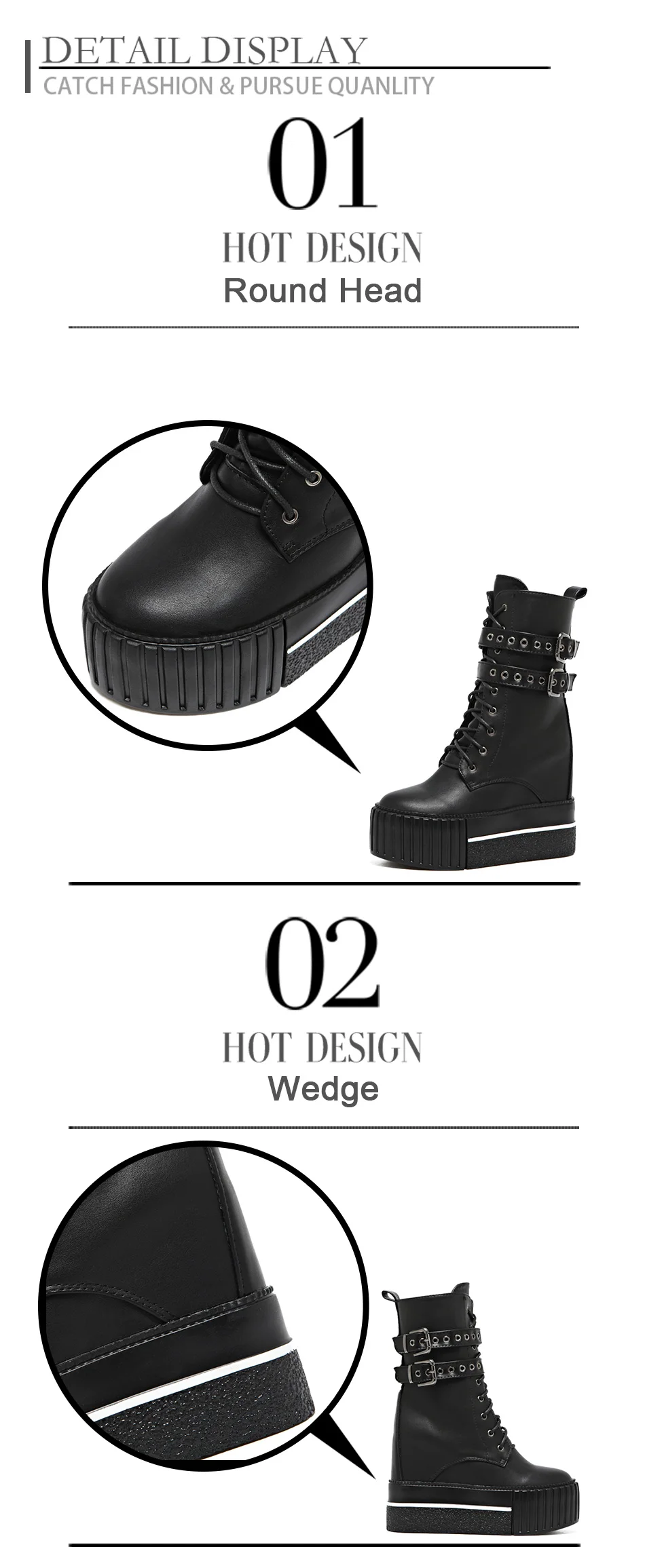 Gdgydh Round Toe Women Ankle Boots Autumn Platform Lacing Rivet Short Boots Female Soft Leather Boots Wedges 12cm Plus Size