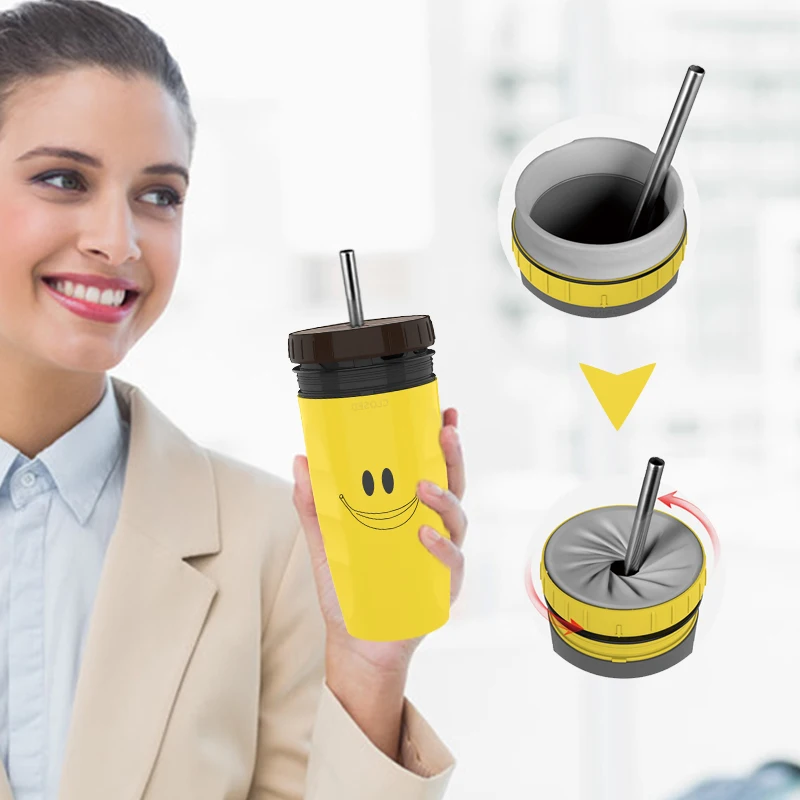 

Portable Coffee Straw Cup French Coverless Cup Creative Twist Lid Thermos Double-walled Ice Cold Drink Coffee Juice Tea Cups