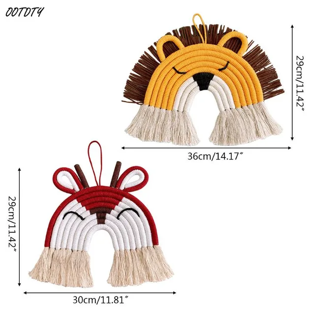 Hand-Woven Rainbow Tapestry Ornaments Wall Tassel Hanging Pendant Cartoon Lion Hanging Toys Kids Baby Room Home Art Decoration 6