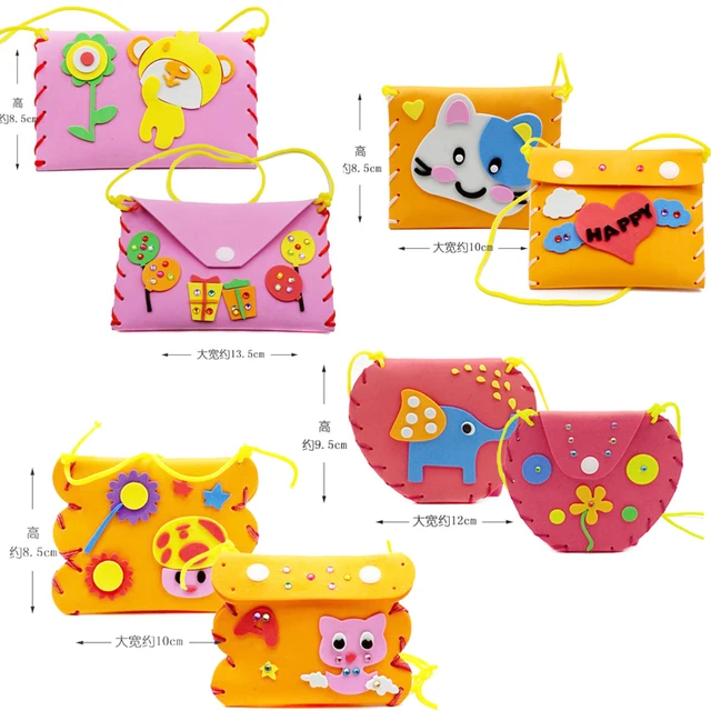 Children DIY Handmade Craft Kits Toy Sew Your Own Purses Colorful EVA Foam Sewing Bags 3D Gem Crystal Stickers Decoration 4