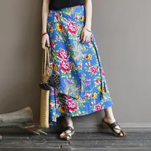 Юбки с цветочным принтом в стиле ретро; Прямая женская одежда до середины икры; сезон весна-осень; Повседневная Свободная юбка для девушек; завышенная талия