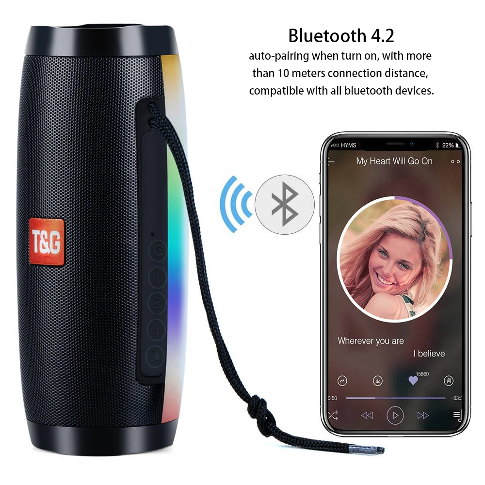 LED 컬러 라이트 블루투스 호환 스피커, 무선 휴대용 HIFI 360 ° 스테레오 컬럼 방수 오디오 마이크 TF 중저음