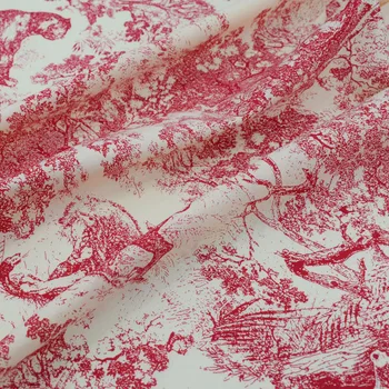 

Fashion red forest animals reactive dyeing pure cotton fabric for summer dress shirt children's cloth by yard wholesale price