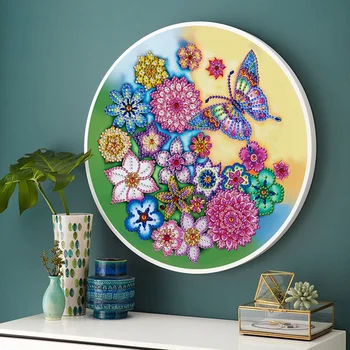 

Round Framed DIY Diamond Mosaic Full Partial Peacock Flowers Scenery 3D Diamond Painting With Frame Wall Decoration Home Gifts