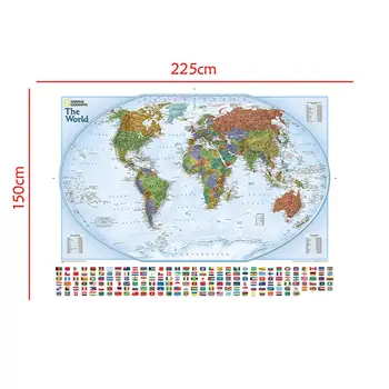 

Non-woven Waterproof World Map With National Flags The World Physical Map For Culture And Education