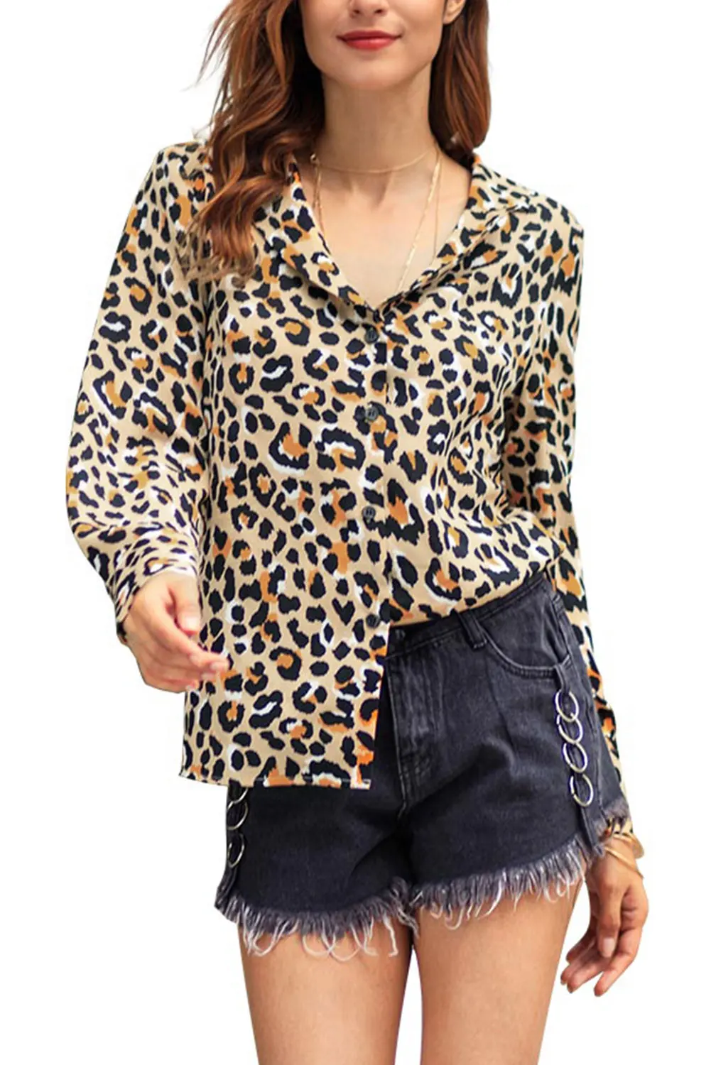 

Women's Long Sleeve Leopard Printed Button Down Shirt for Casual Work