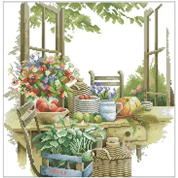 

14/18/22/25/28CT Flowers on the windowsill patterns Counted Cross Stitch Cross Stitch Kits Embroidery Needlework Sets