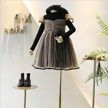 Утепленное платье для девочек; теплые вечерние платья-пачки в горошек с длинными рукавами для маленьких девочек; детское платье; детская одежда