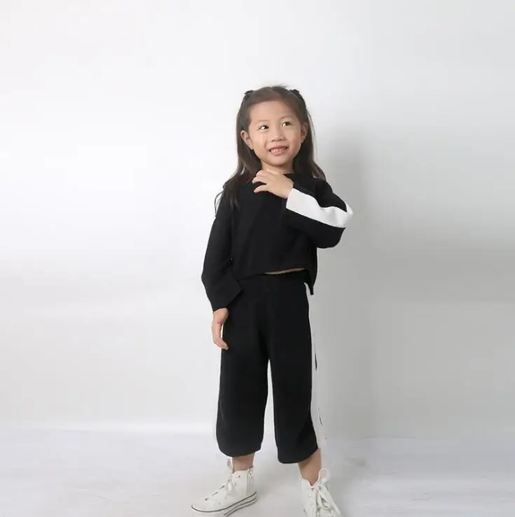 Вязаный комплект из 2 предметов для девочек и мальчиков, свитер+ широкие штаны, осенне-зимние модные мягкие хлопковые костюмы для девочек 1-6 лет, PX769 - Цвет: Черный