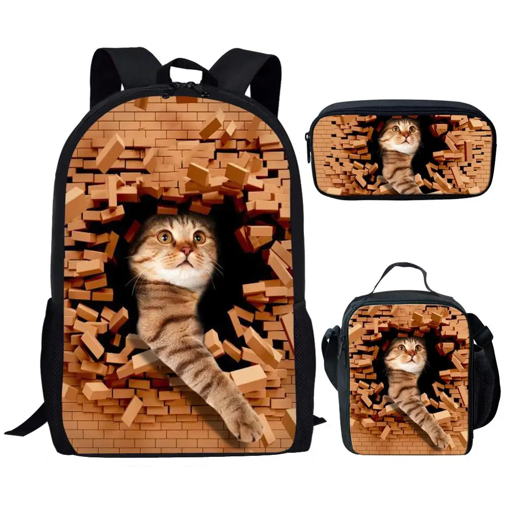 Twoheartsgirl с милым рисунком кота школьная сумка комплект для девочек-подростков 3 шт./компл. Для детей рюкзак начальной портфели - Цвет: Z5735CGK