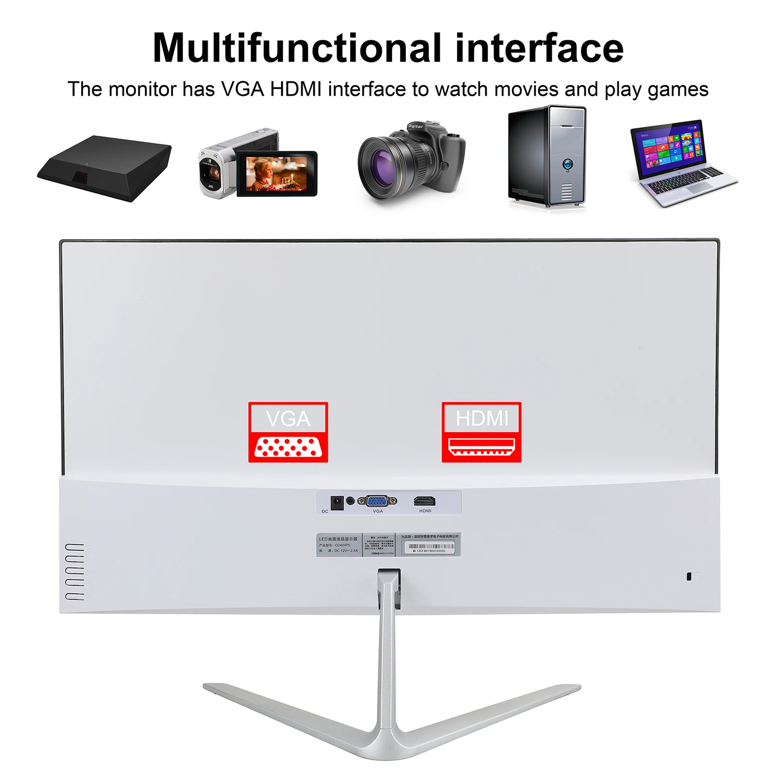  Wearson 23.8 inch Game Competition Curved Widescreen LCD Gaming Monitor HDMI VGA input 2ms Response