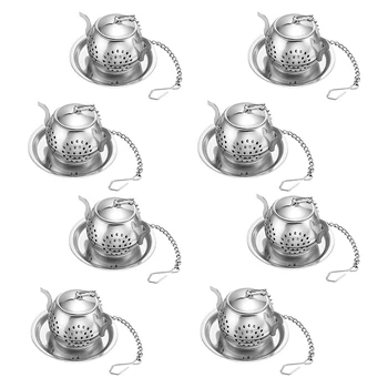 

8 Pack Teapot Tea Infuser Stainless Steel Loose Leaf Tea Strainer Filter with Chains and Drip Trays Strainer Filter Infuser for