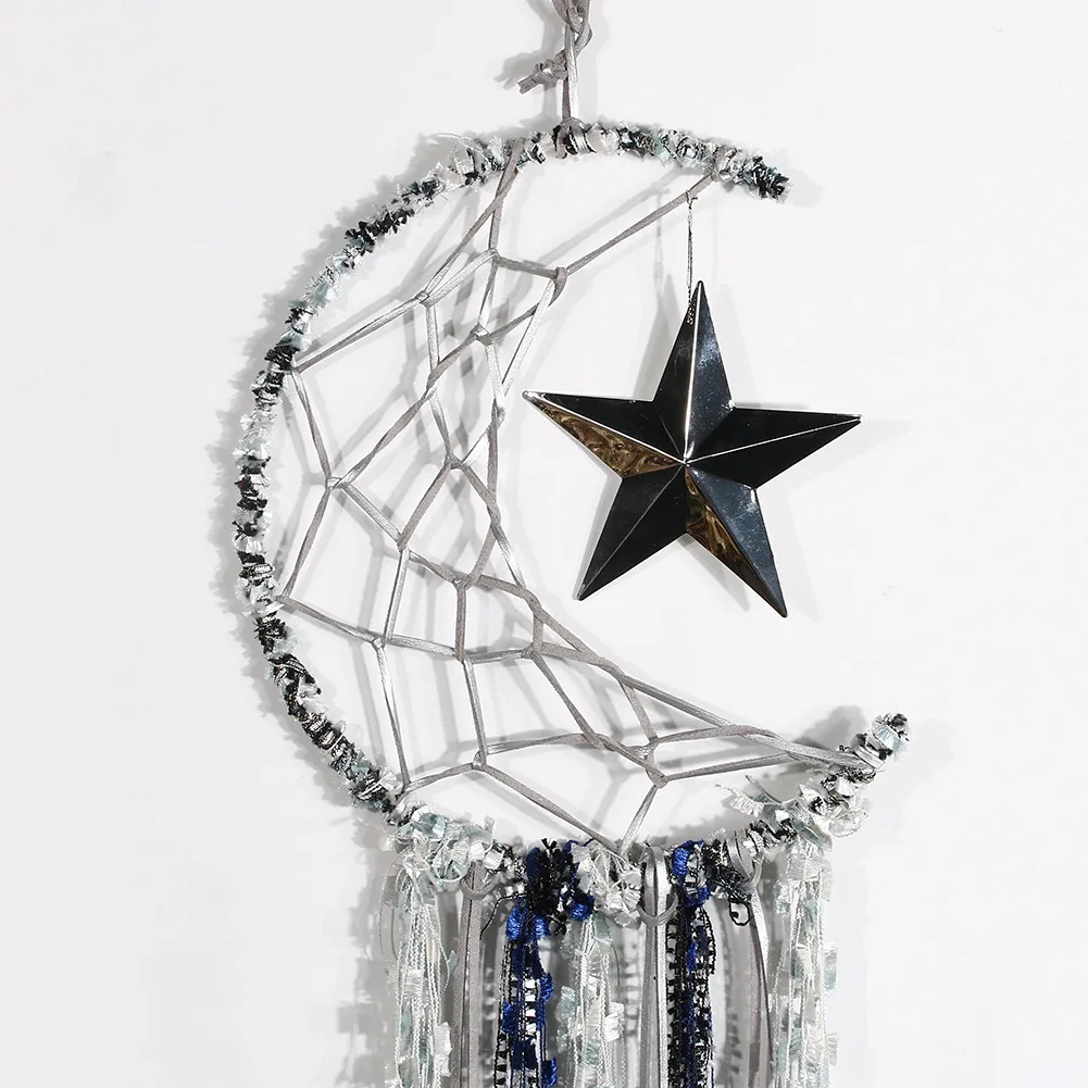 Amazon Hot Selling Moon Dreamcatcher Pendant Five-pointed Star Feather Handmade Dreamcatcher Wind Chime Home Decoration Ornament