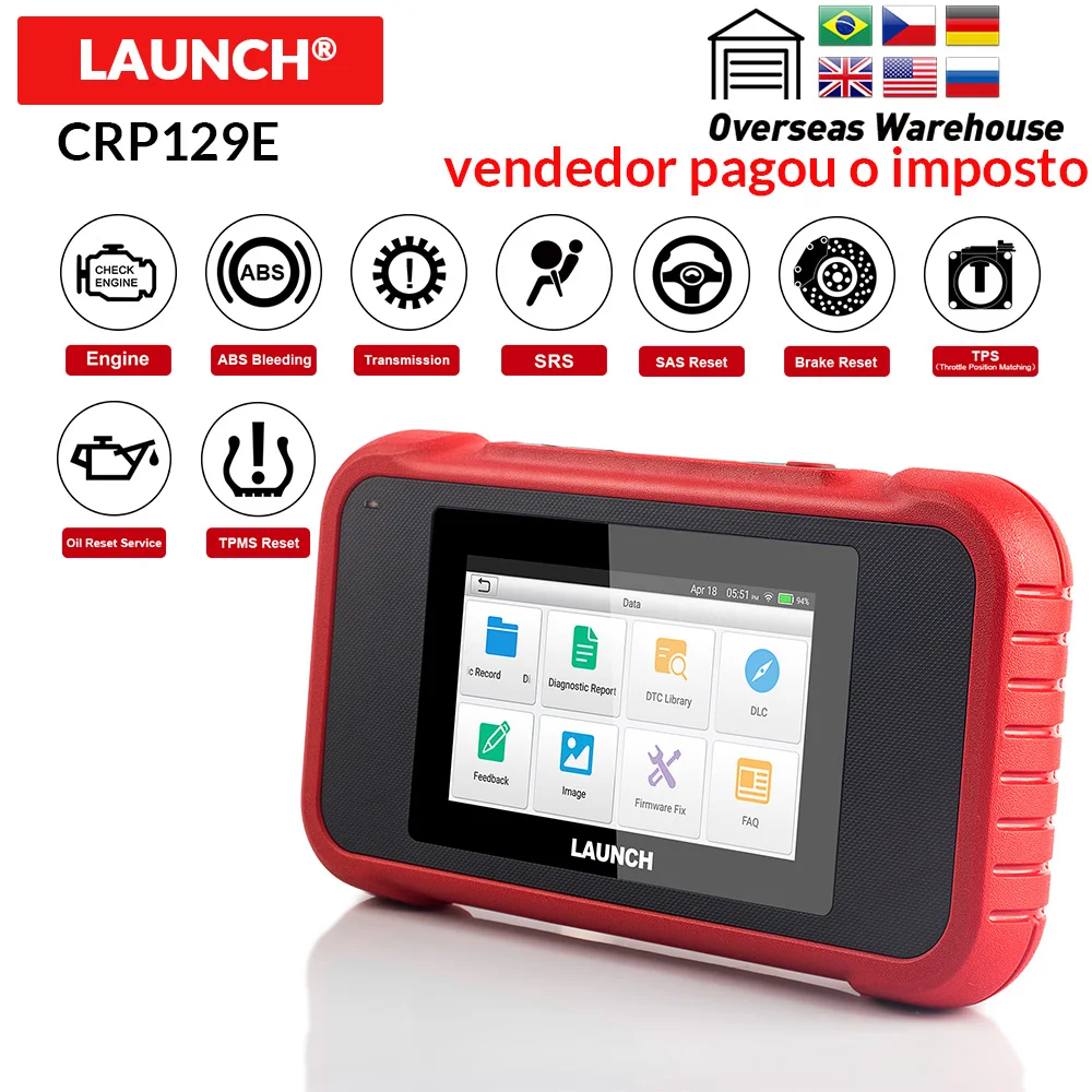 LAUNCH CRP129E OBD2 автомобильный сканер Поддержка двигателя ABS SRS AT тормозное масло SAS ETS