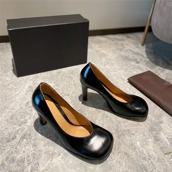 

Fashion Brand Sexy Pumps 2020 Genuine Leather Slip On High Heels Luxury Design Shoes Women Thin Heels Runway Shoes 8.5CM Size 41