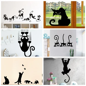 

Crazy Cat Catching Mouse Vinyl Wall Sticker For Living Room Decor Wall Stickers Amimals Kids Room Wallpaper Stickers