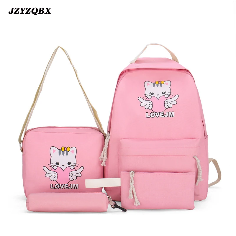 

JZYZQBX School Backpack For Girls 4 Pcs/Set School Bag Girl Student Backpacks Canvas School Bags mochila escolar