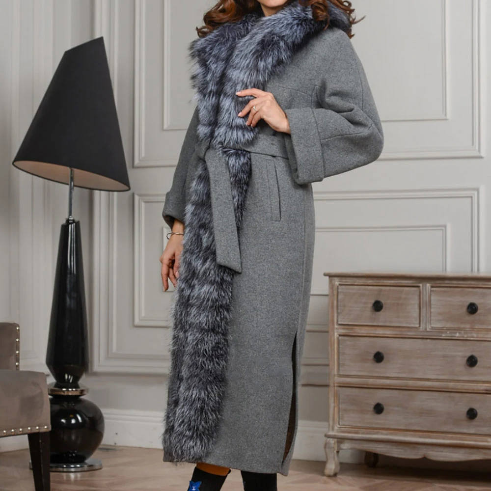 YZ. FURTURE Женское пальто, верхняя одежда, зимняя одежда, модная теплая шерстяная шуба из лисьего меха, женское элегантное шерстяное пальто из натурального меха