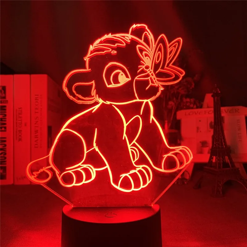 Мультфильм ночник Король Лев Simba светодиодный 3d свет изменение цвета Новинка