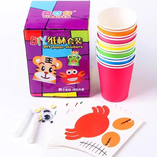 Explore creativity with the 12pcs Children 3D DIY Handmade Paper Cups Sticker Material Kit