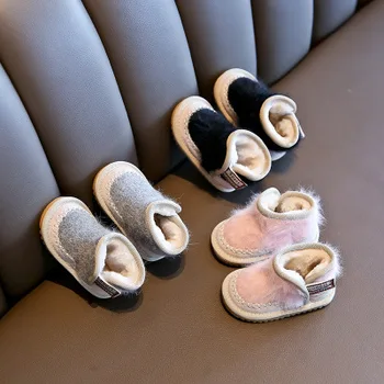 

Winter female baby comfortable snow boots sheep fur one cotton boots infant plus velvet thick warm soft bottom toddler shoes
