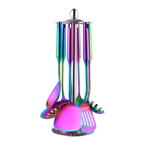 Utensílios de Cozinha Conjunto com o Titular Concha de Sopa de Aço Espátula de Cozinha Multifuncionais Inoxidável Definido 7 Pçs – Set