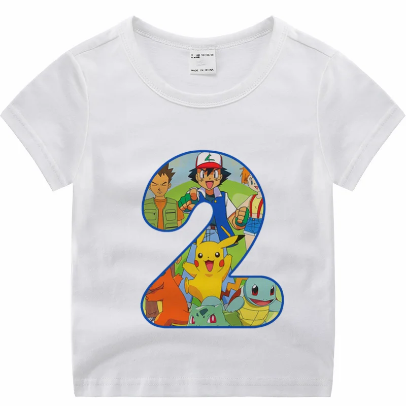 Для мальчиков и изображением покемона для девочек на день рождения; юбка-американка T рубашка дети были счастливы на день рождения с коротким рукавом; топы; детская маски подарок на день рождения, Прямая поставка - Цвет: P256-2-White