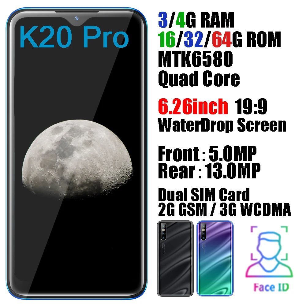 Разблокированный смартфон K20 Pro 4 Гб ОЗУ 64 ПЗУ MTK Android сканер лица экран 6 26 дюйма