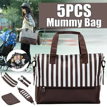 

5PCS/Set Baby Nappy Tote Bag Diaper Bag Large Capacy Striped Mummy Maternity Bags Travel Nursing Bag Stroller Bag For Baby Care