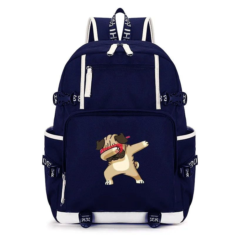 style1 blue Забавный Мопс натирает школьная сумка Повседневная легкая парусиновые школьные рюкзаки рюкзак для путешествий - Цвет: style1 blue