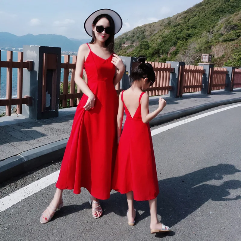 

Family Mother Daughter Dresses Chiffon Mommy and Me Matching Clothes Family Look Sleeveless Mom Baby Women Girls Dress Outfits