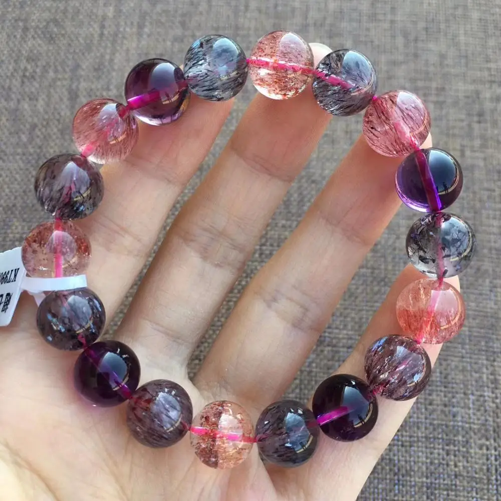 Натуральный Красный Lepidocrocite кварц черный супер семь 7 круглых бусин 11 мм кристалл стрейч браслет для женщин сертификат AAAAA