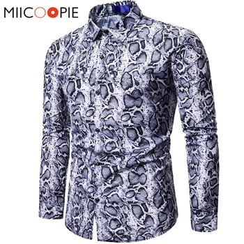 

Snake Skin Printed Shirts Men Dress Spring Casual Slim Fit Camisa Social Long Sleeve Shirt Male Brand Night Club Streetwear Top