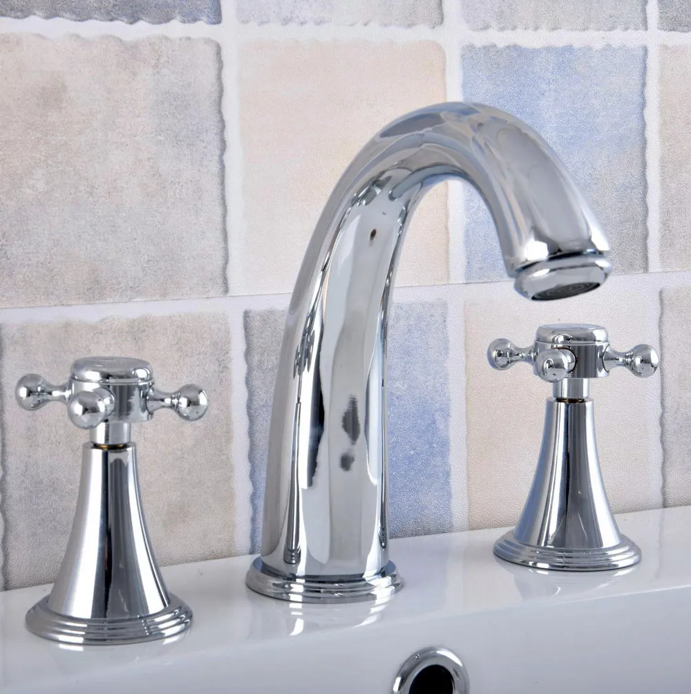 

Bathroom Basin Faucet Polished Chrome Bathroom Basin Mixer Tap Double Handles 3 pcs Bathroom Basin Faucet Nnf548
