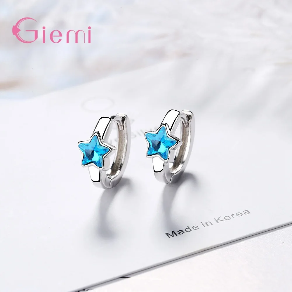 925 пробы серебряные серьги-кольца для женщин, ювелирные изделия для ушей, Кристальные синие серьги в виде звезды, женская серебряная серьга в виде кольца, корейские подарки