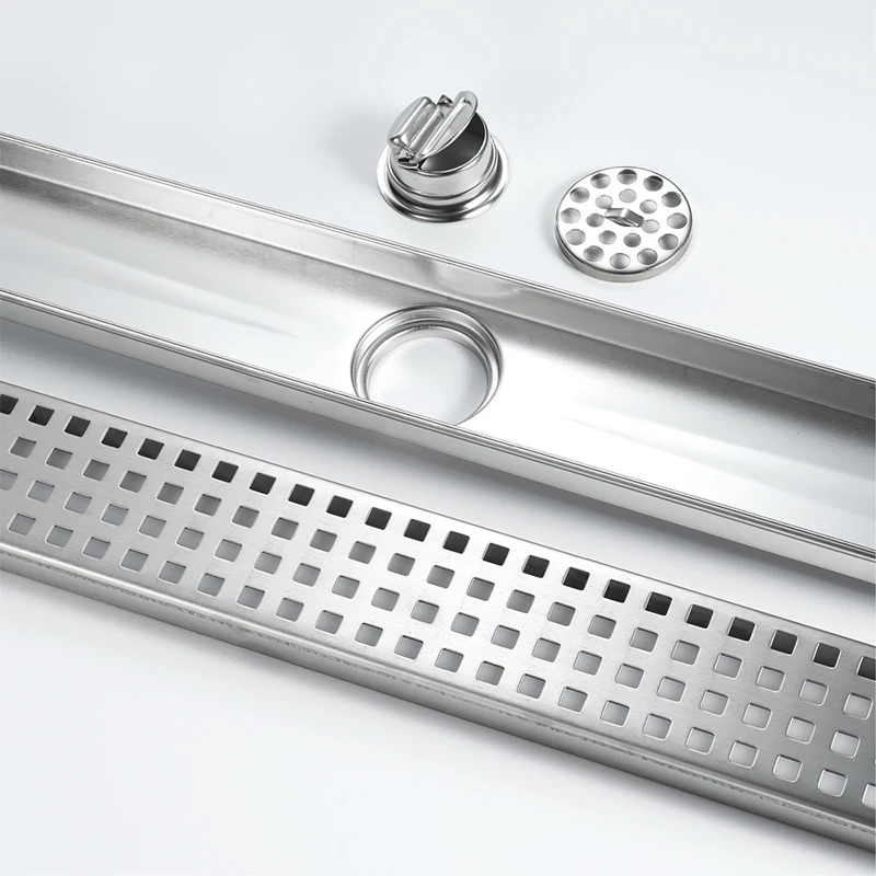 304 Stainless Steel 600/800/1000mm Bathroom Floor Drain  Deodorization Sewer Valve Shower  Brushed Nickel Finished Long Drainer