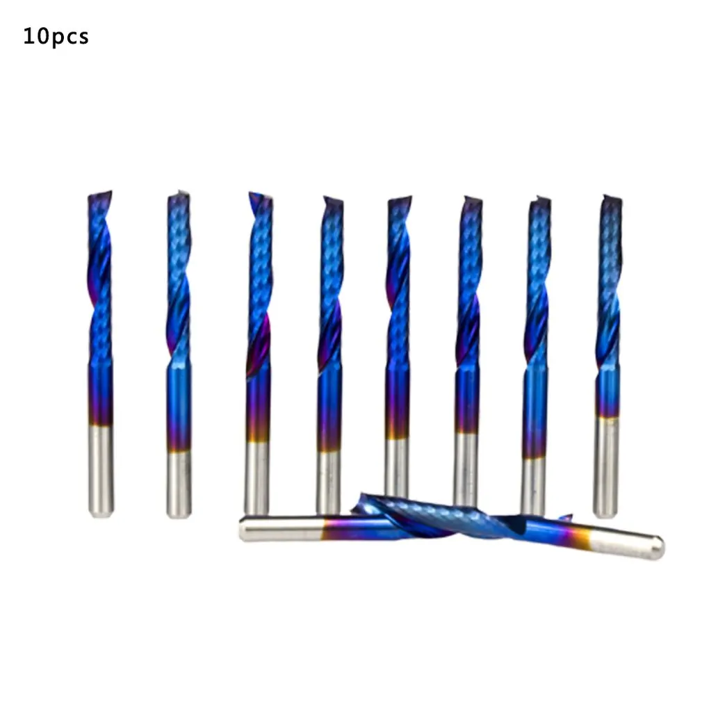 

10pcs Blue Nano-Coating Shank Diameter 3.175Mm Single-Blade Spiral Engraving Tungsten Steel Milling Cutter