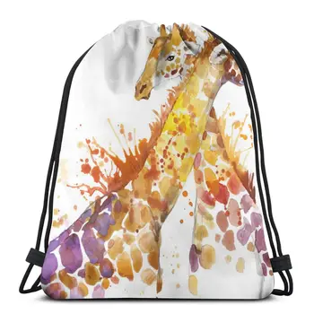 

Giraffe Watercolor Backpack Bag Outdoor Fitness Drawstring Beam Mouth Backpack Sports Bag Women Bags 2020