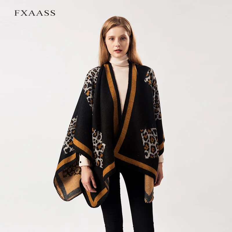 FXAASS Новая Осенняя зимняя шаль Модное пончо Женский кашемировый шарф для леди Роскошное Одеяло Теплый пашмины Леопардовый принт накидка