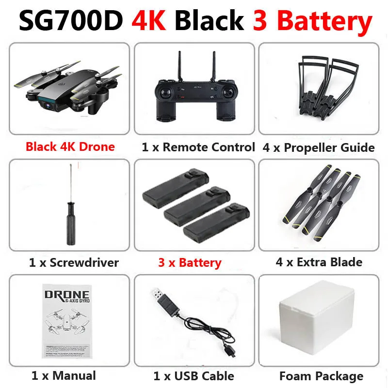 SG700-D Профессиональный складной Дрон с двойной камерой 1080P 4K Selfie WiFi FPV оптический поток RC Квадрокоптер Вертолет VS E520S E58 - Цвет: Black 4K 3B Foam