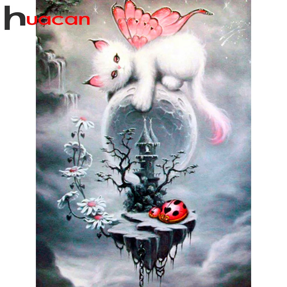 

Huacan Full Diamond Embroidery Complete Kit Cat Picture Of Rhinestones Diamond Mosaic Animal Diamond Art Home Decoration
