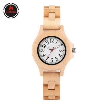 

REDFIRE Ladies Maple Wood Watch White Dial Arabic Numerals Display Women Natural Wooden Bracelet Wristwatch Quartz Timepiece New