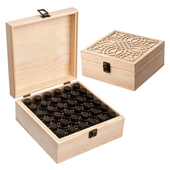 

21.5x21.5 x8.5cm 36 Compartments Essential Oil Box Organizer Wooden Large Oil Jewelry Storage Case