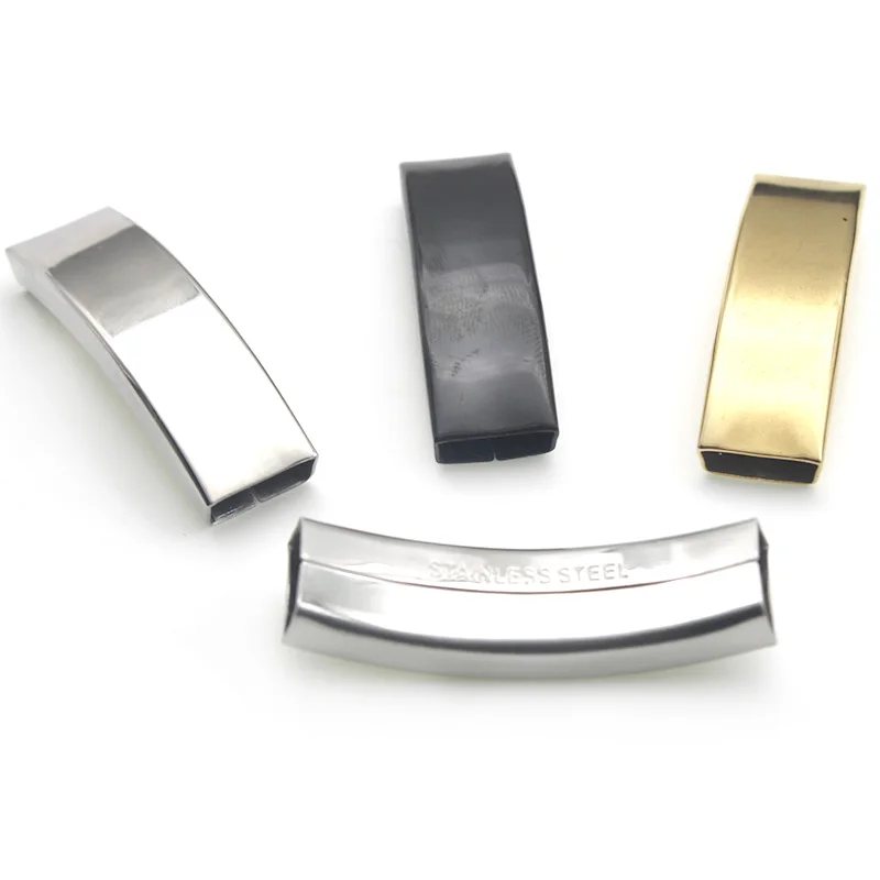 

Stainless Steel Curved Tube Spacer Beads Fit 10x4mm Flat Leather Cord Black Gold Large Hole Spacer Bead for DIY Jewelry Making