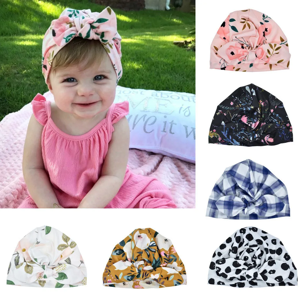Шапка для новорожденного ребенка с цветочным узором и бантом; детская шапка для маленьких девочек; осенние шапки для больниц; мягкая хлопковая вязаная повязка на голову для новорожденных