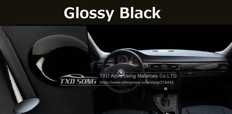 HOT Sale Shiny Glossy Black Vinyl Film With Air Bubble Free Gloss Black Car Wrap Foil Car Sticker Decal 50CMX150/200/300CM custom bumper stickers